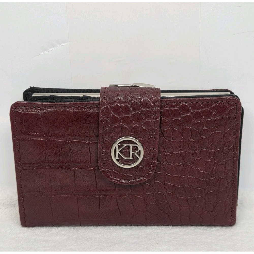 Kim Roger's Burgundy Croc Embossed Snap Close Wallet Bifold Organizer